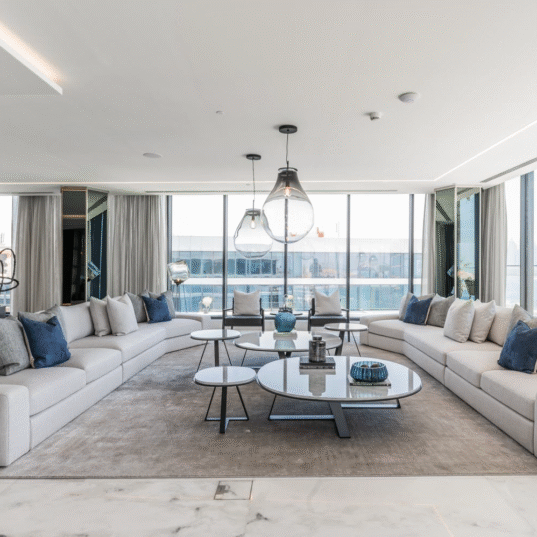 Interior of the West Presidential Penthouse at Serenia Residences, Palm Jumeirah, designed by Palma Development with bespoke furnishings and refined coastal tones.